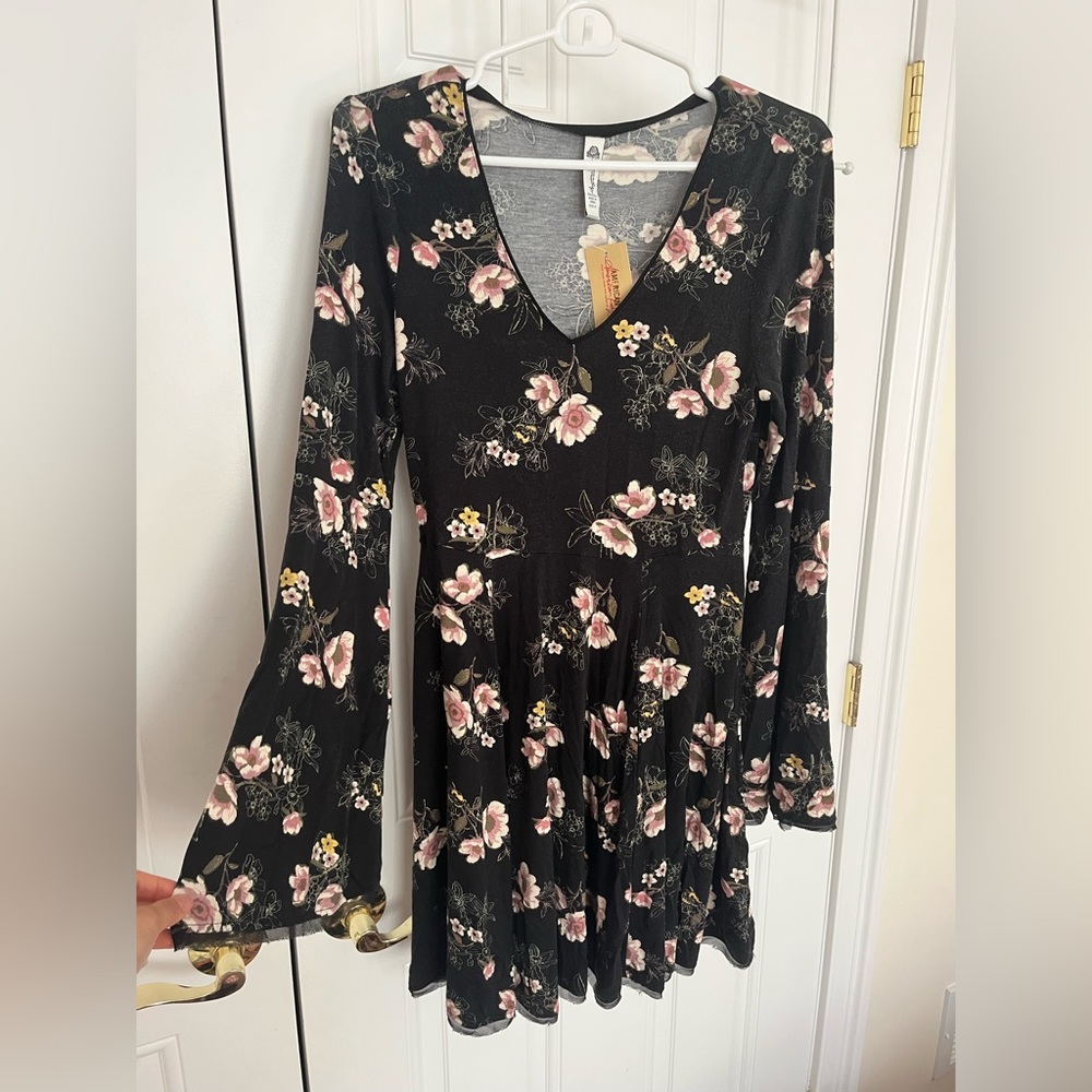 Black floral long sleeve dress